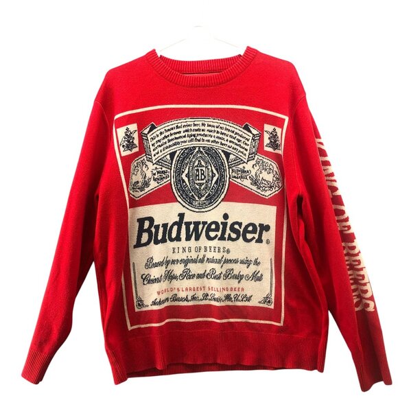 Budweiser Graphic Sweater Mens XL Red Vintage Crewneck Cotton Blend Pullover - Picture 1 of 8